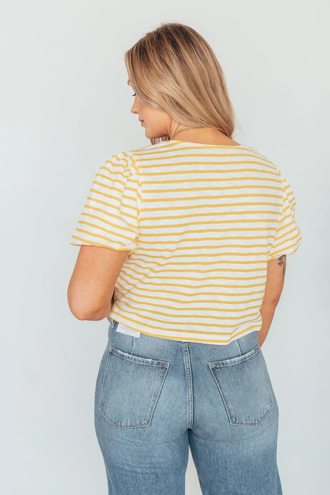 Amy Stripe Square Neck Bubble Sleeve Top