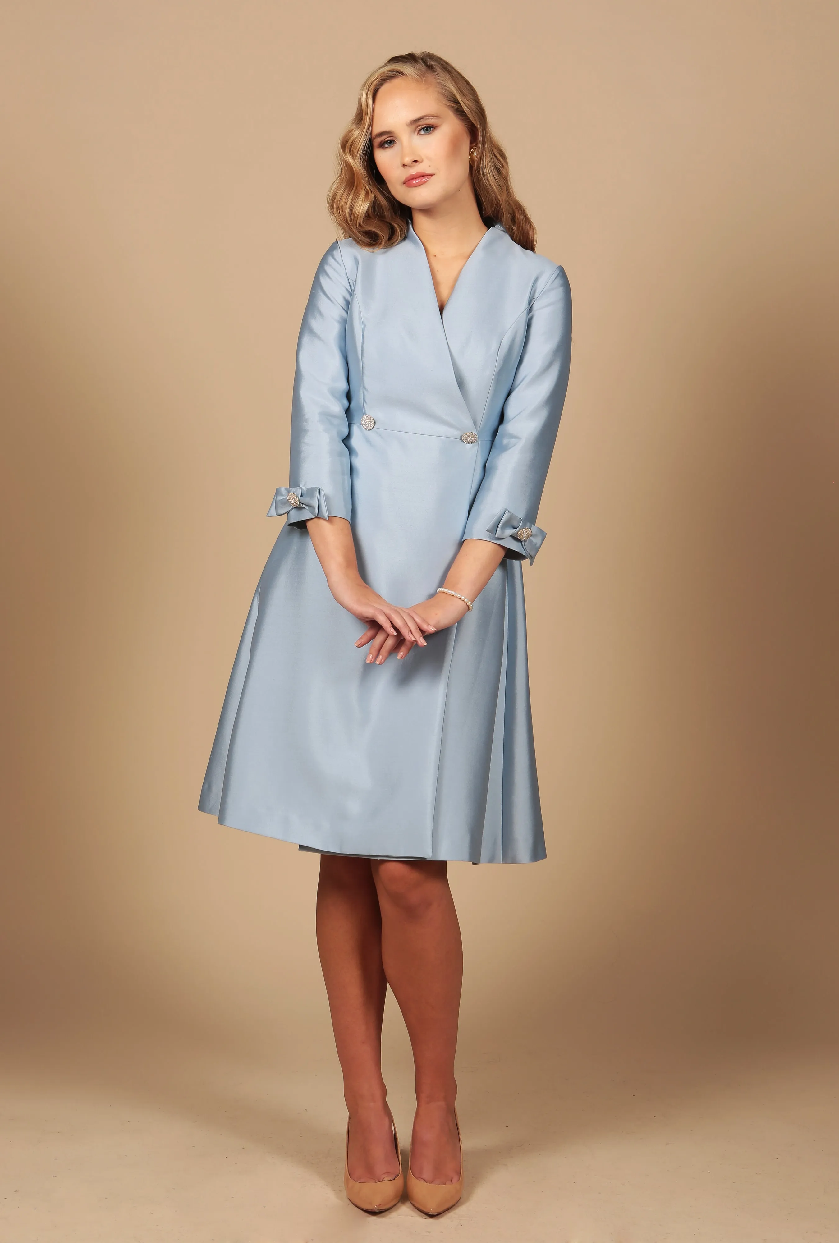 'Astor' silk and wool dress coat, blue.