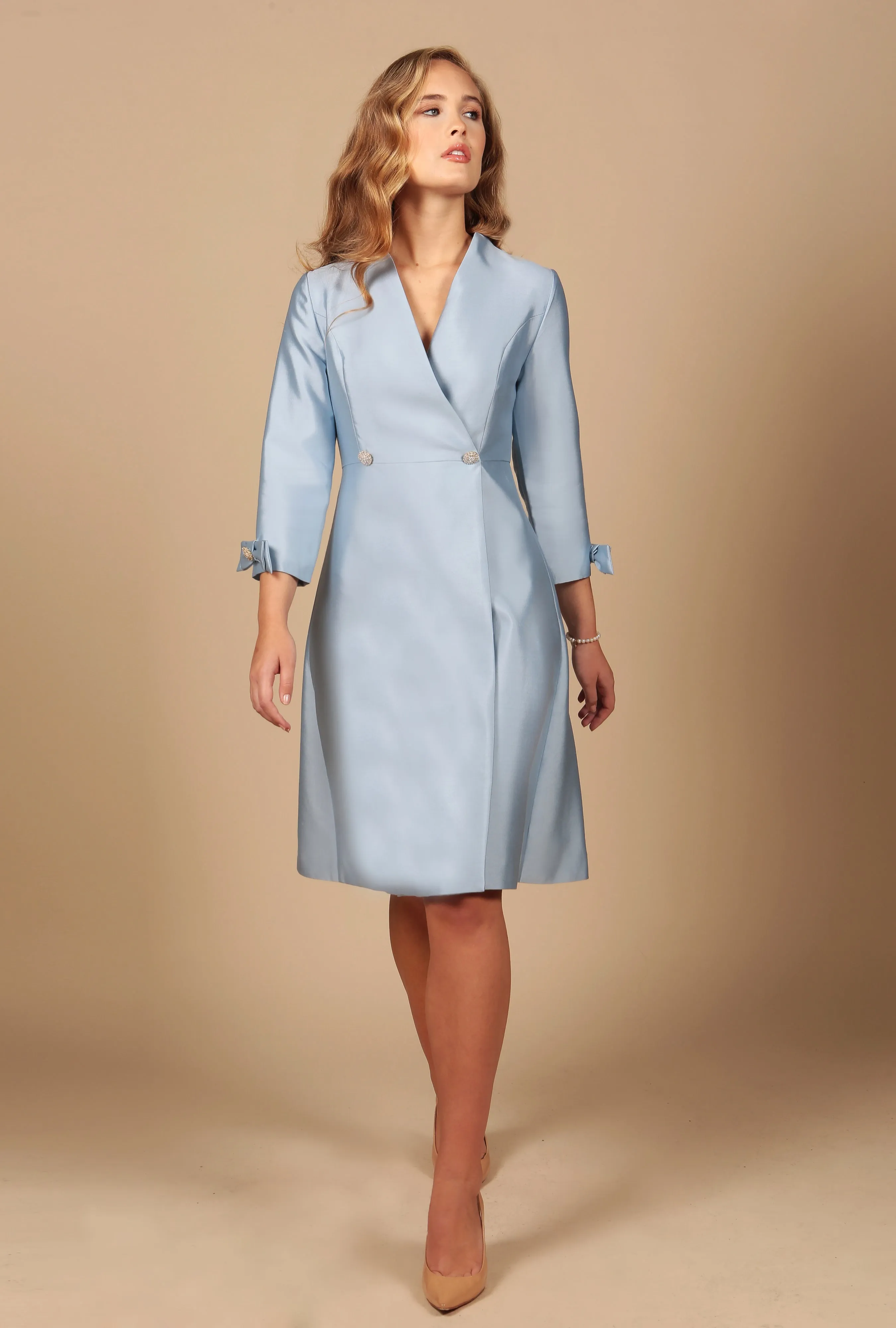 'Astor' silk and wool dress coat, blue.