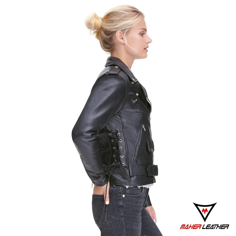 Black womens leather motorcycle jacket