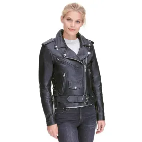 Black womens leather motorcycle jacket