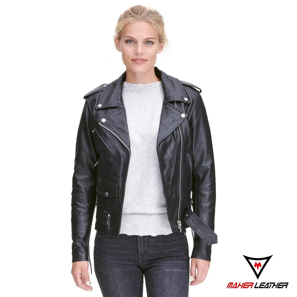 Black womens leather motorcycle jacket