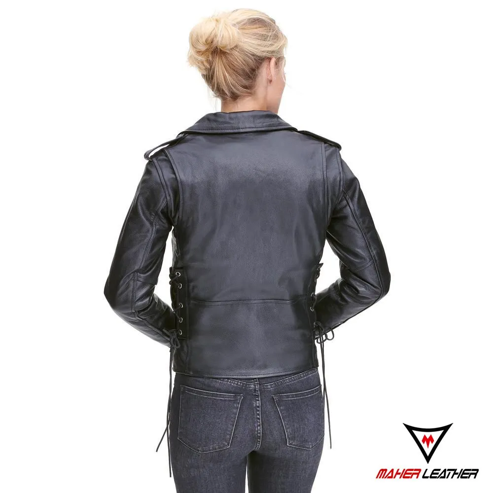 Black womens leather motorcycle jacket