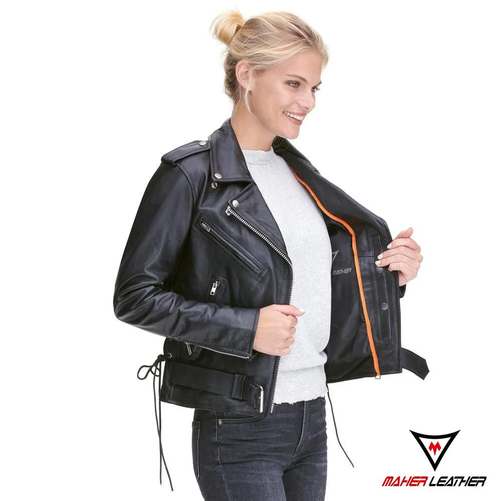 Black womens leather motorcycle jacket