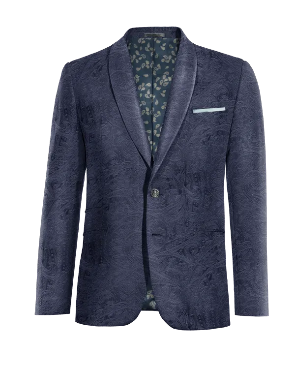  Blazer azul marino de terciopelo paisley solapa redonda