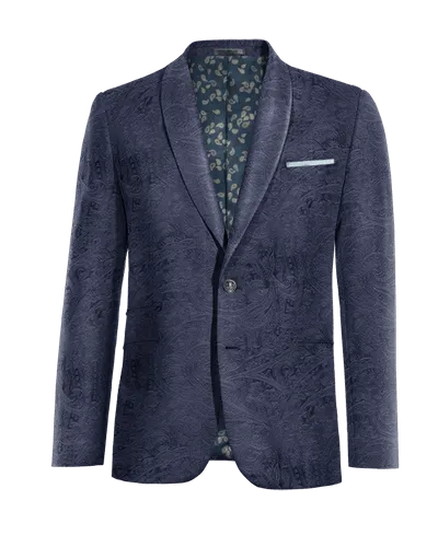  Blazer azul marino de terciopelo paisley solapa redonda