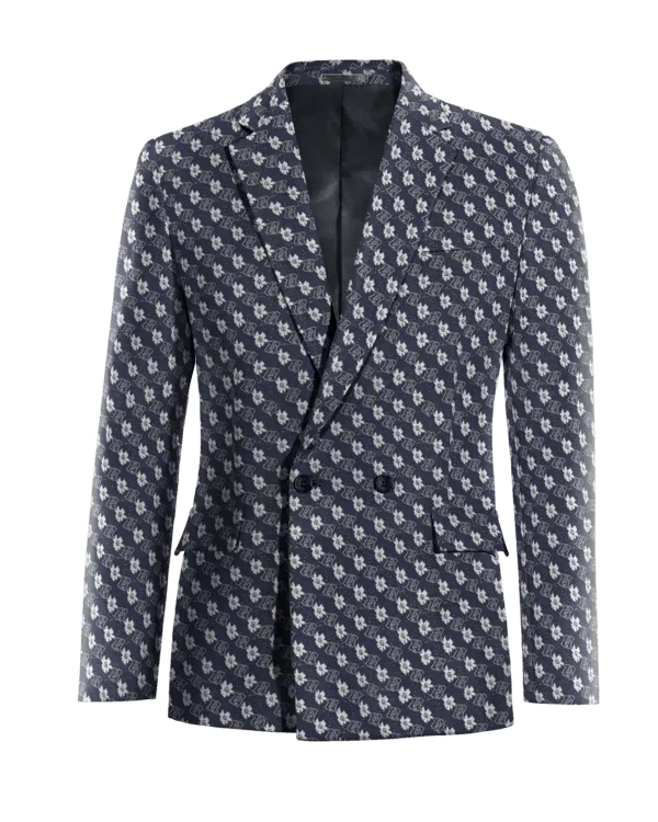  Blazer cruzada azul de jacquard floral