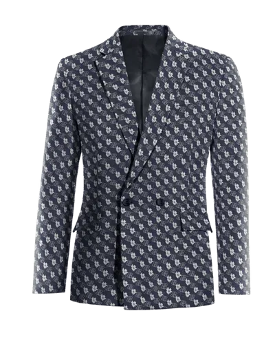  Blazer cruzada azul de jacquard floral