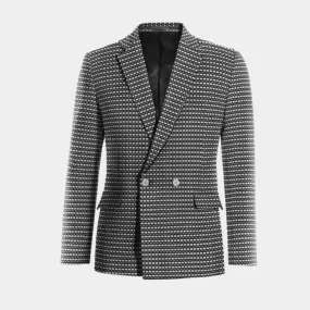  Blazer cruzada negra de algodón micropattern