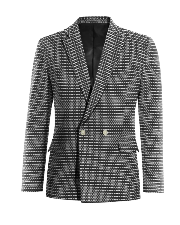  Blazer cruzada negra de algodón micropattern