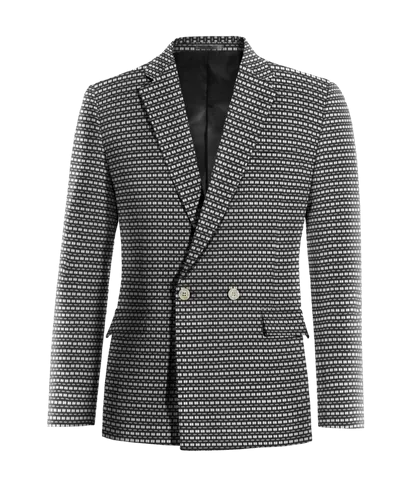  Blazer cruzada negra de algodón micropattern