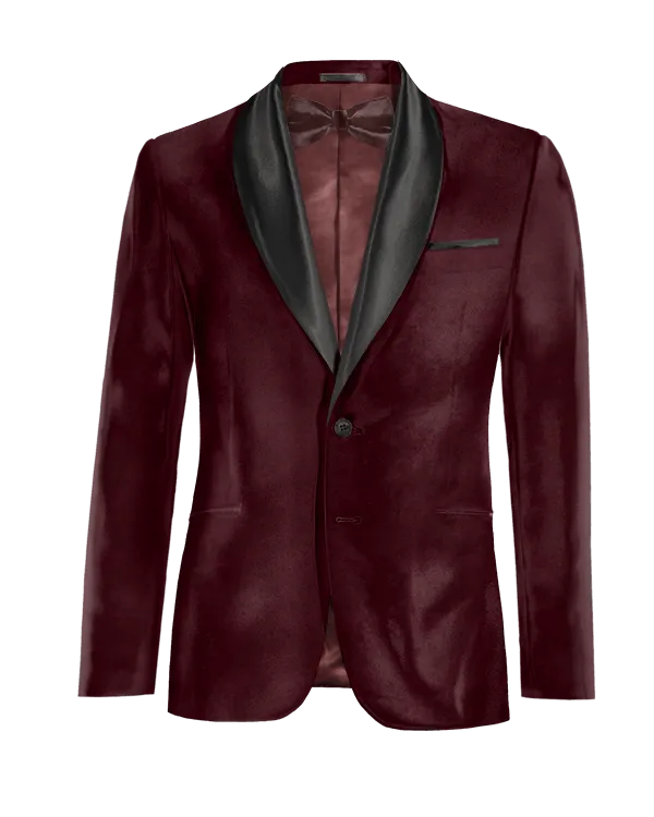  Blazer Tuxedo burdeos de terciopelo solapa ancha