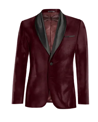  Blazer Tuxedo burdeos de terciopelo solapa ancha