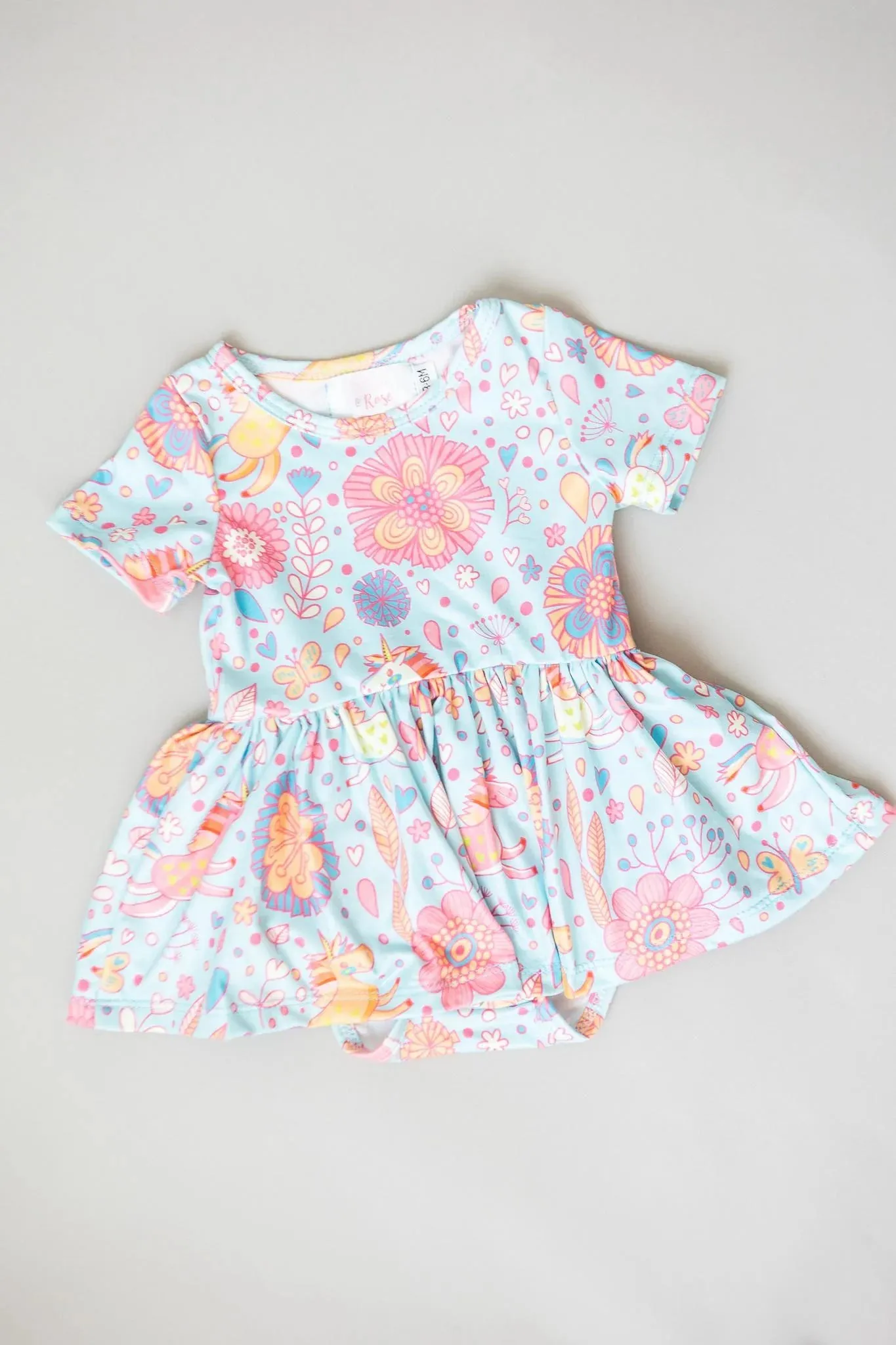 Blue Twirl Bodysuit Unicorns Short Sleeve S/S