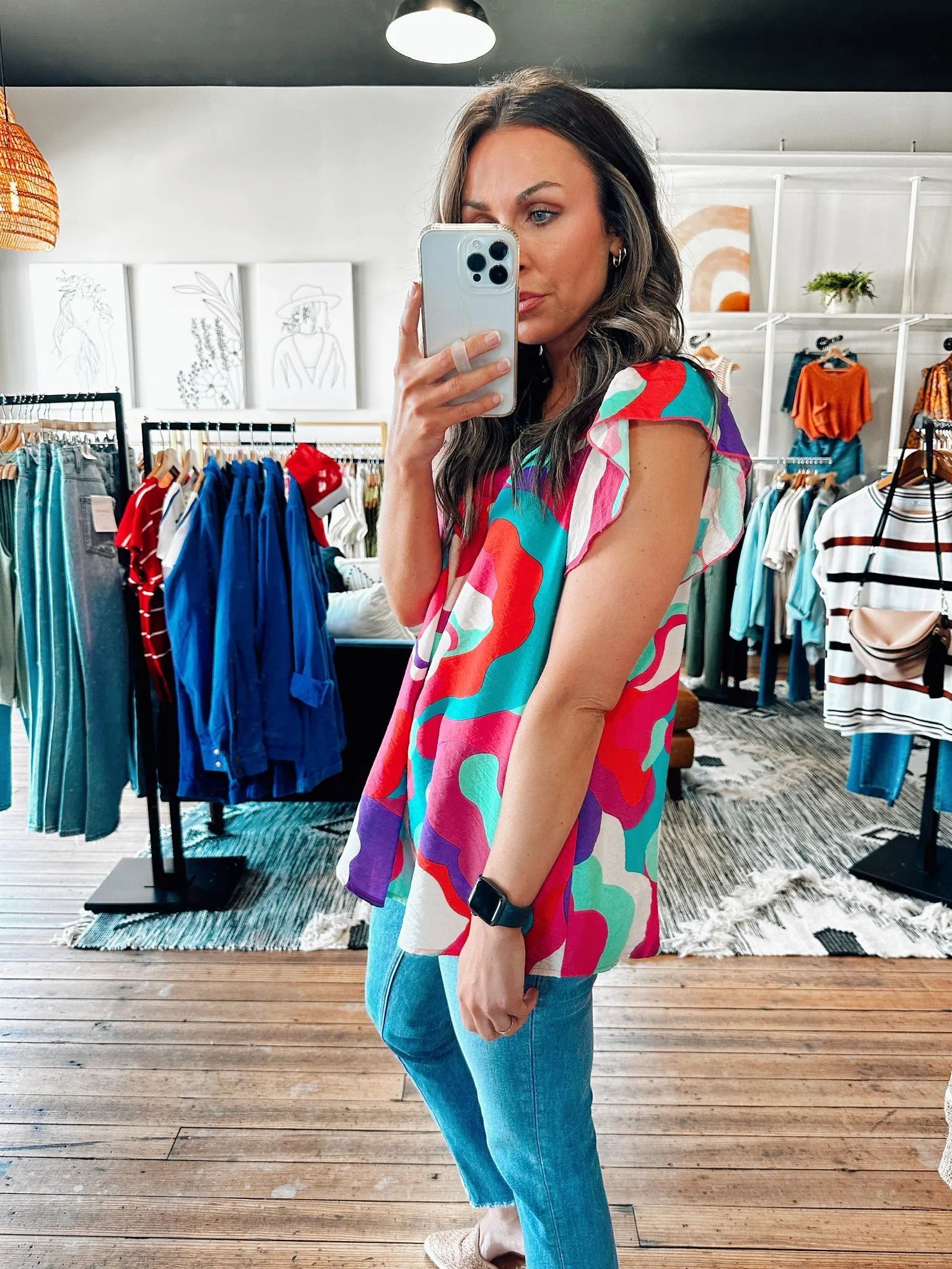 Blue/Fuchsia Mix Abstract Top