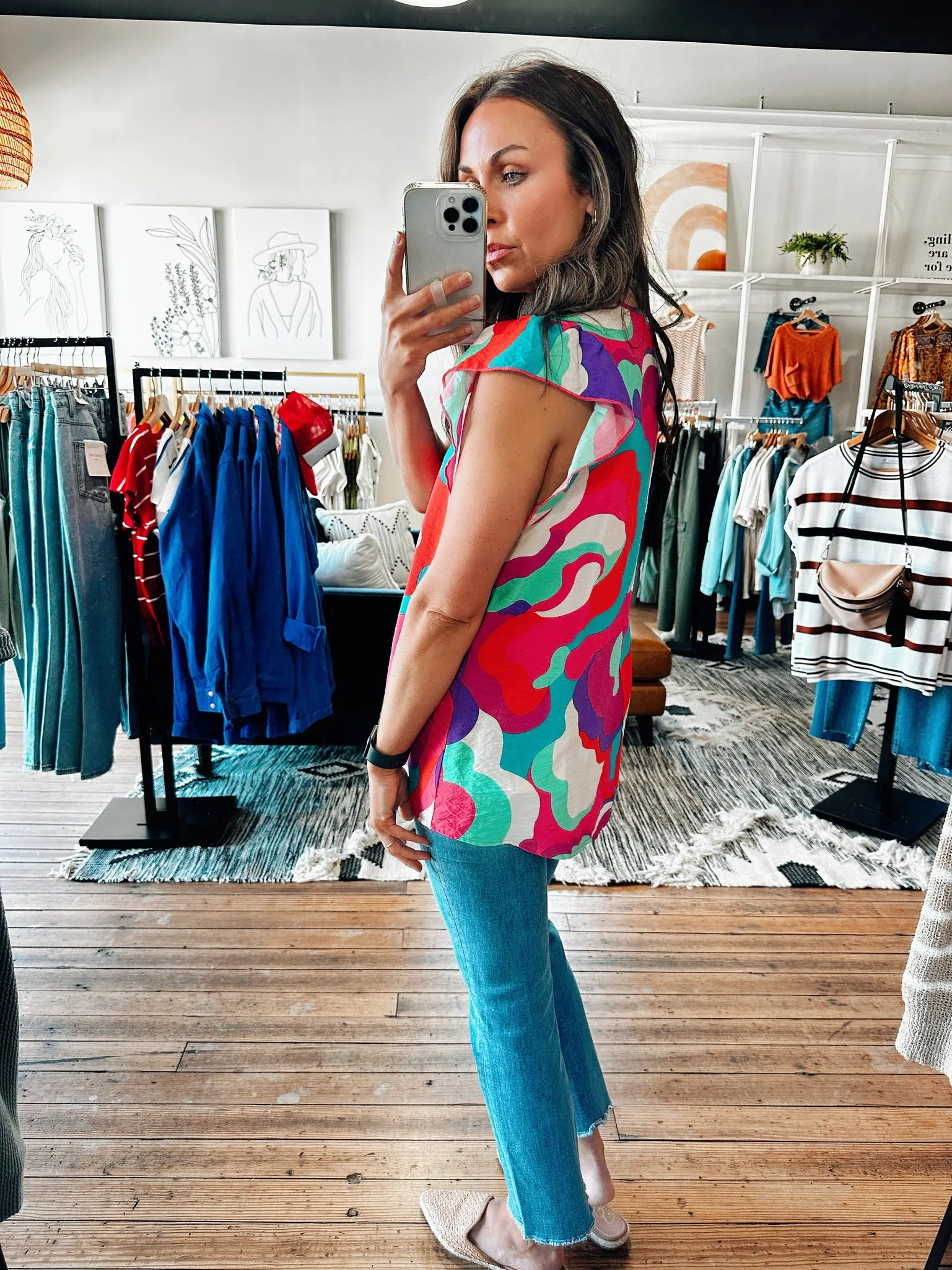 Blue/Fuchsia Mix Abstract Top