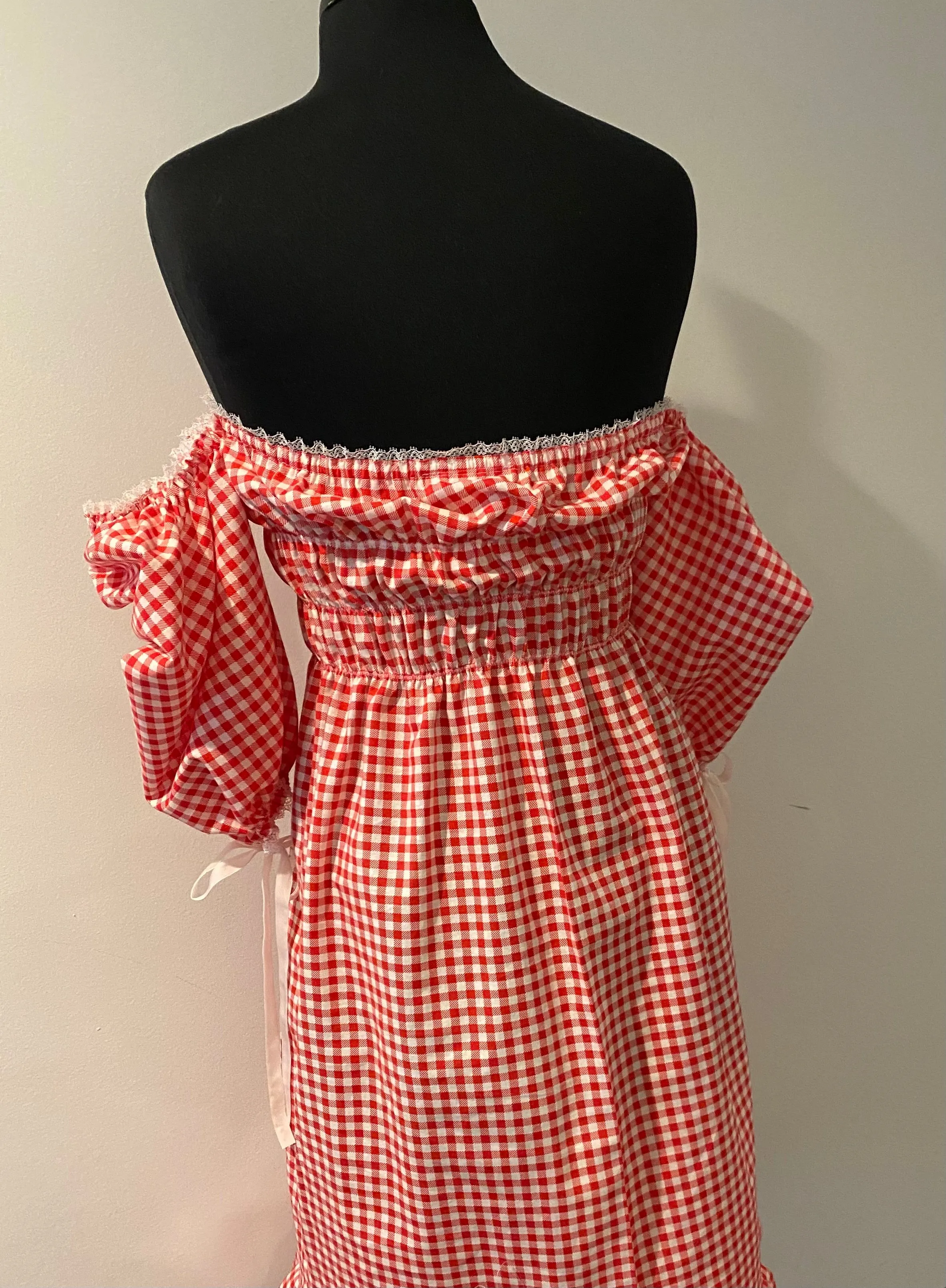 Bonnie Gingham Puff Sleeve Dress - Dropped Sleeve Design