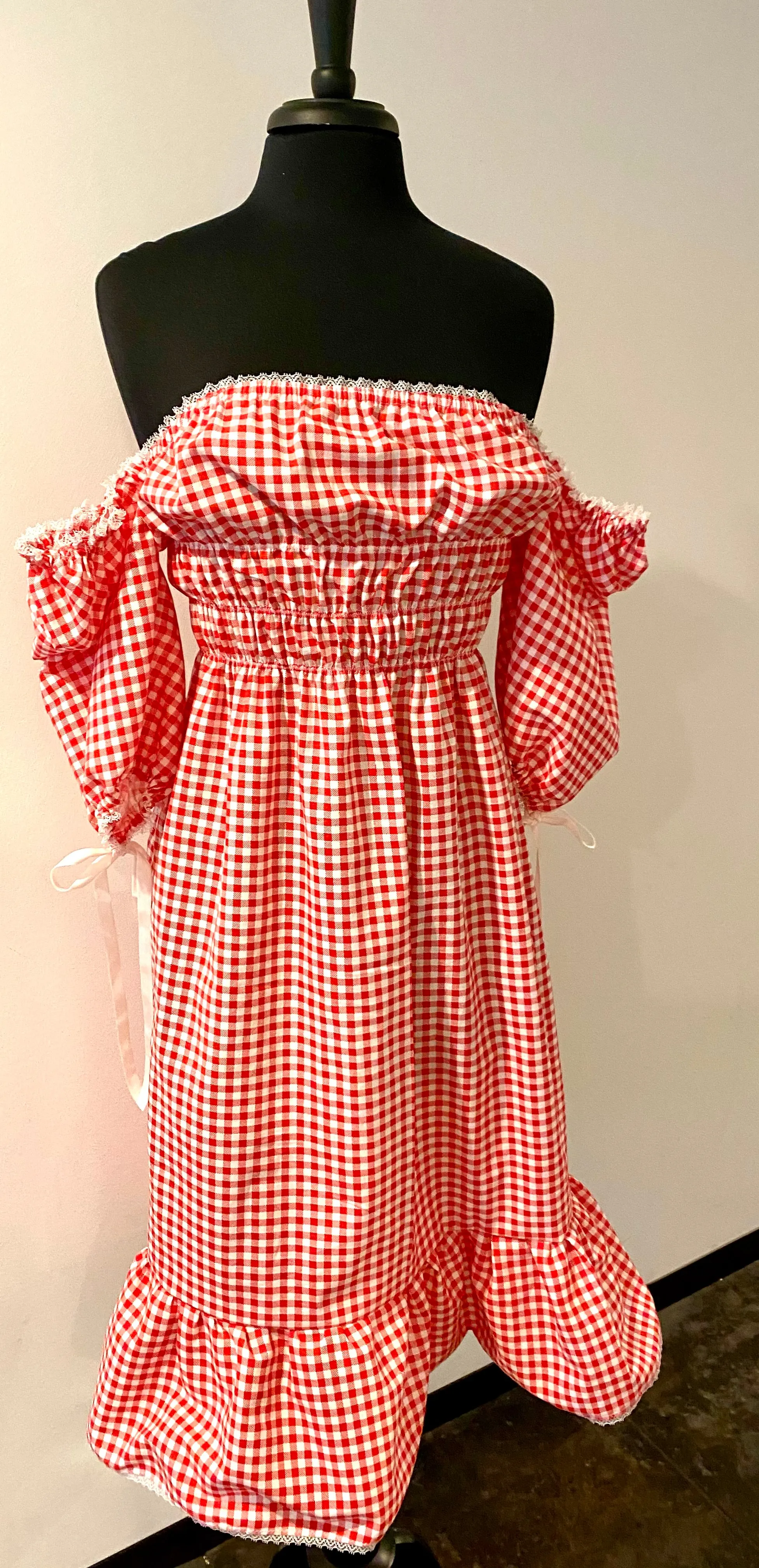 Bonnie Gingham Puff Sleeve Dress - Dropped Sleeve Design