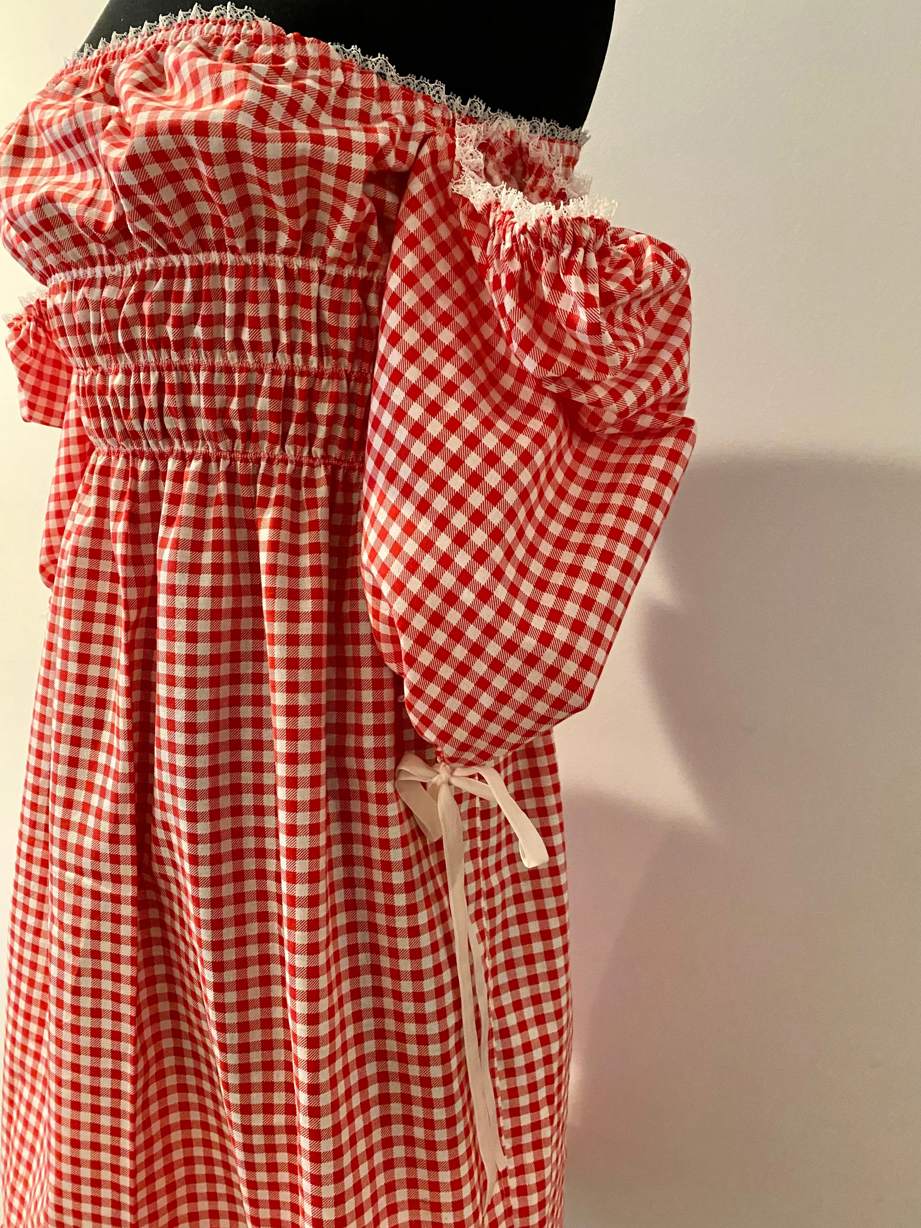 Bonnie Gingham Puff Sleeve Dress - Dropped Sleeve Design