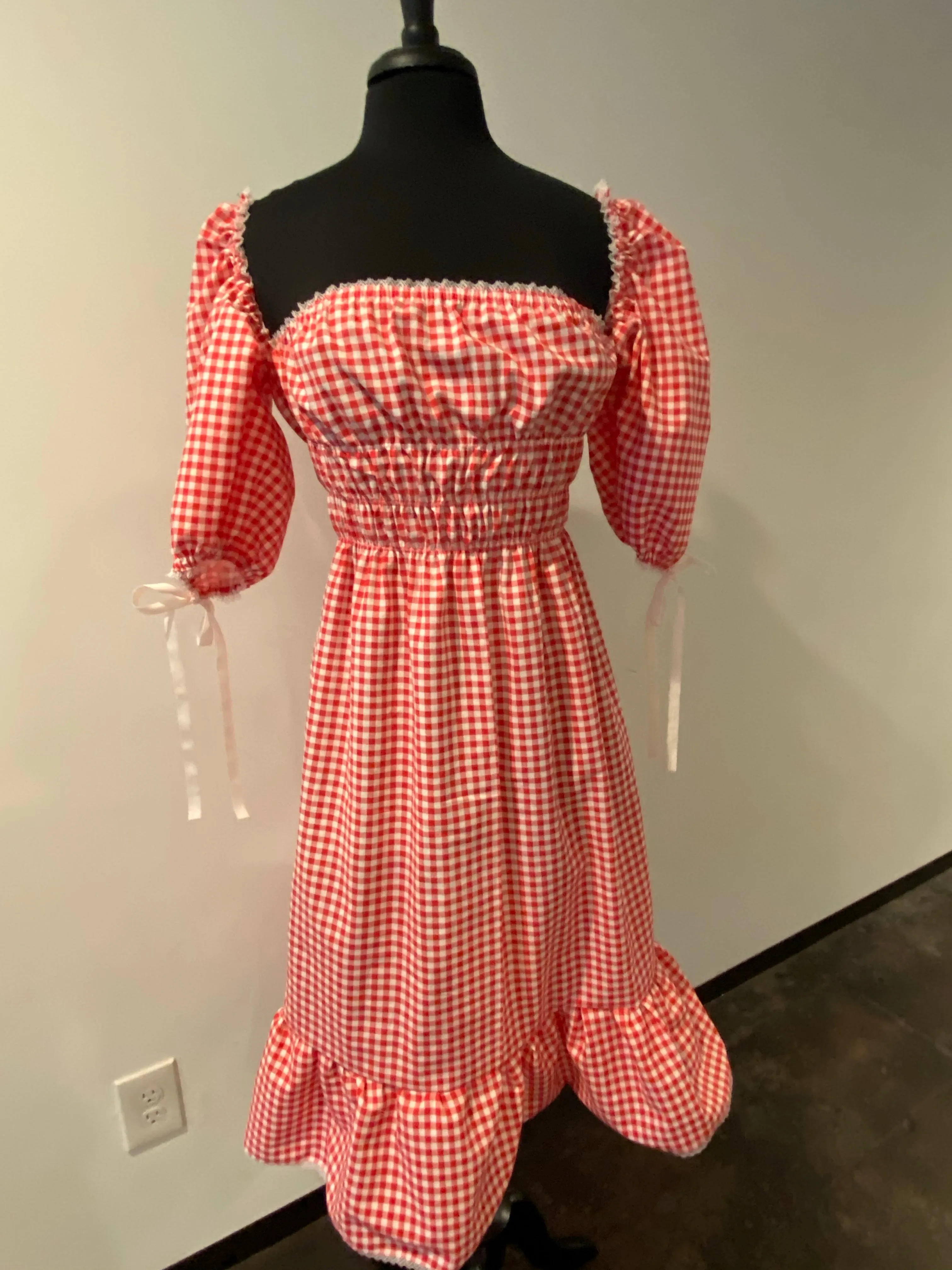 Bonnie Gingham Puff Sleeve Dress - Dropped Sleeve Design