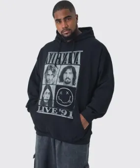 boohoo Mens Plus Oversized Nirvana License Print Hoodie