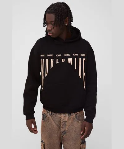 boohooMAN Mens Boxy Worldwide Warped Graphic Hoodie