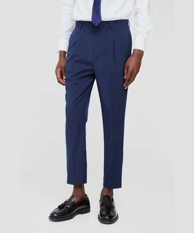 boohooMAN Mens Fixed Waist Pleat Front Tapered Tailored Pants