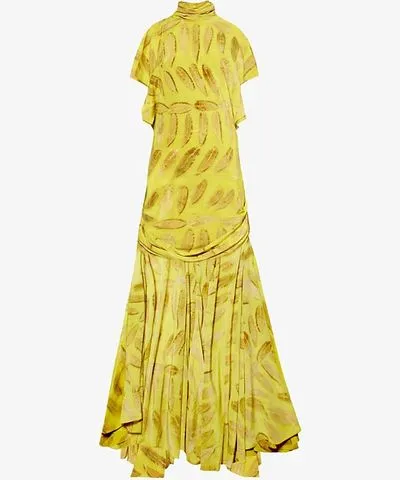 Brandon Maxwell Womens Canary Leaf Alta draped silk mini dress