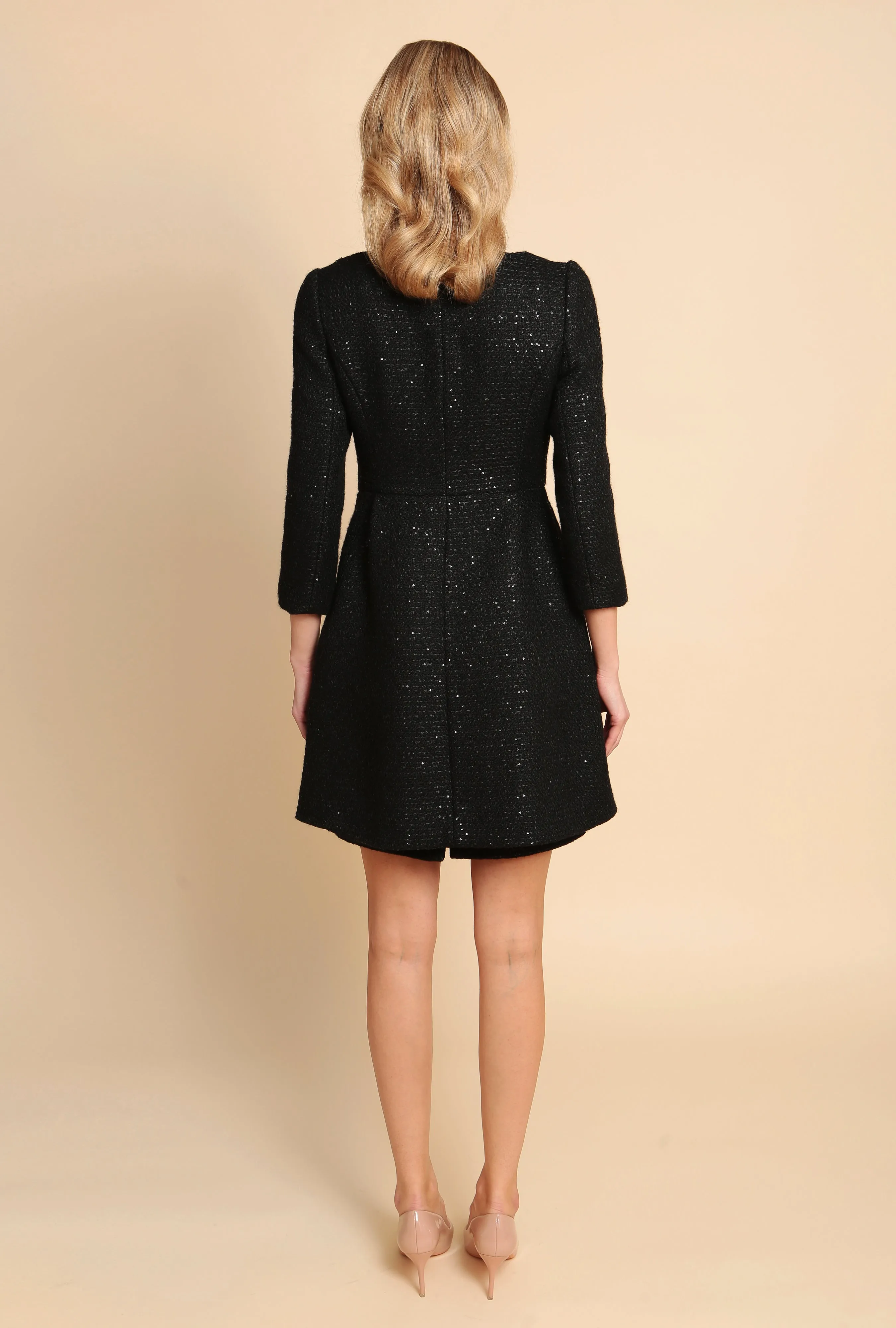 'Casablanca' Nero Wool Tweed Dress Coat