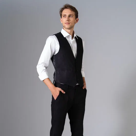 Cavalier Black Linen Waistcoat - Buy Now!