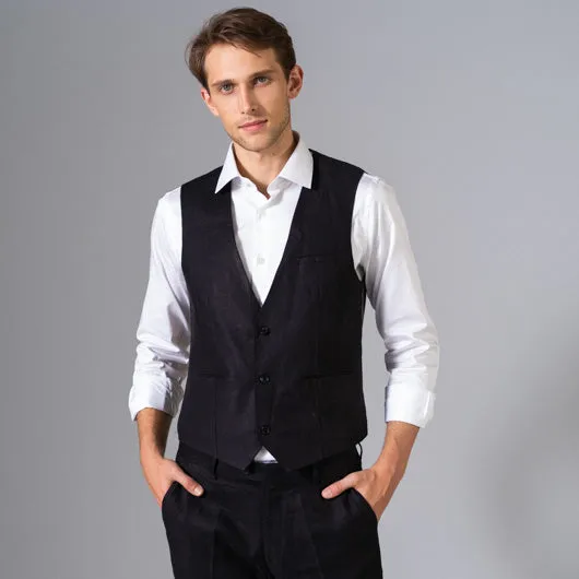 Cavalier Black Linen Waistcoat - Buy Now!