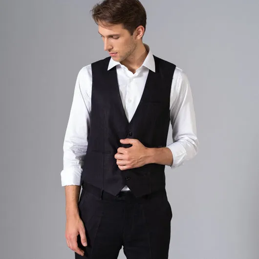 Cavalier Black Linen Waistcoat - Buy Now!