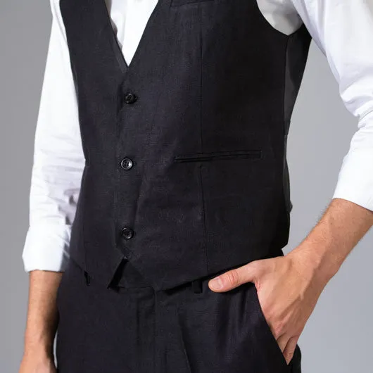 Cavalier Black Linen Waistcoat - Buy Now!