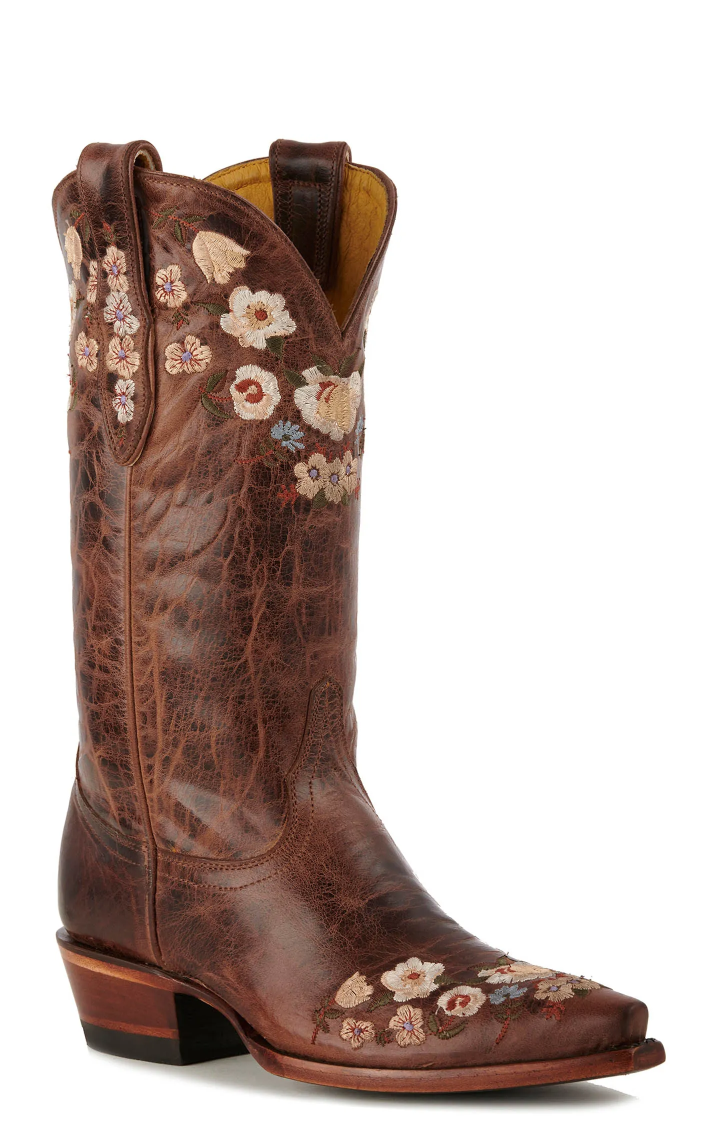 Cavender's Women's Rust Floral Embroidered Snip Toe Cowboy Boots