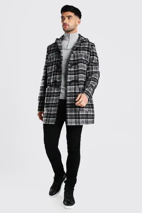 Check Duffle Coat With Toggles | boohooMAN UK