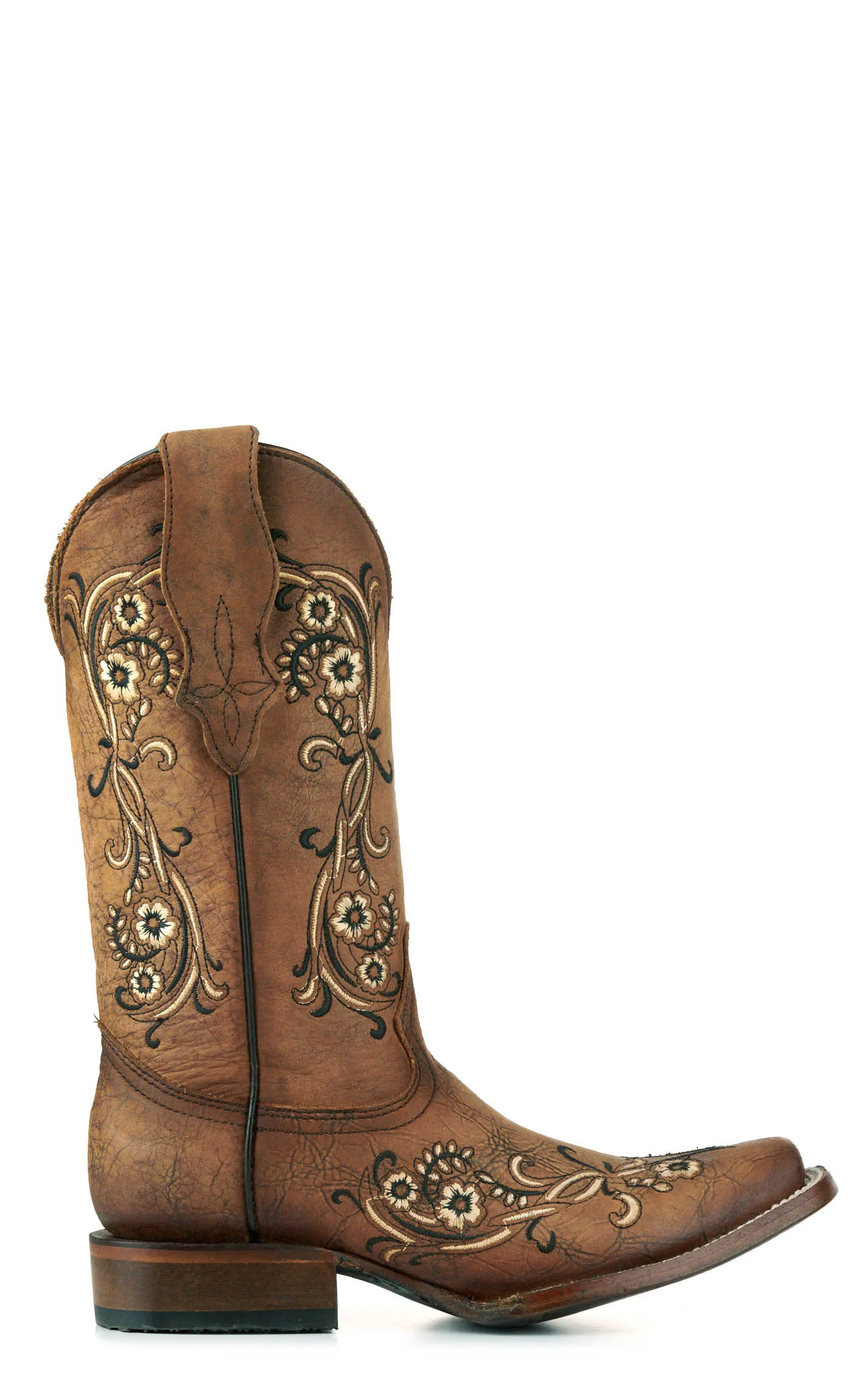 Circle G by Corral Women's Sandalwood with Floral Embroidery Square Toe Cowboy Boots