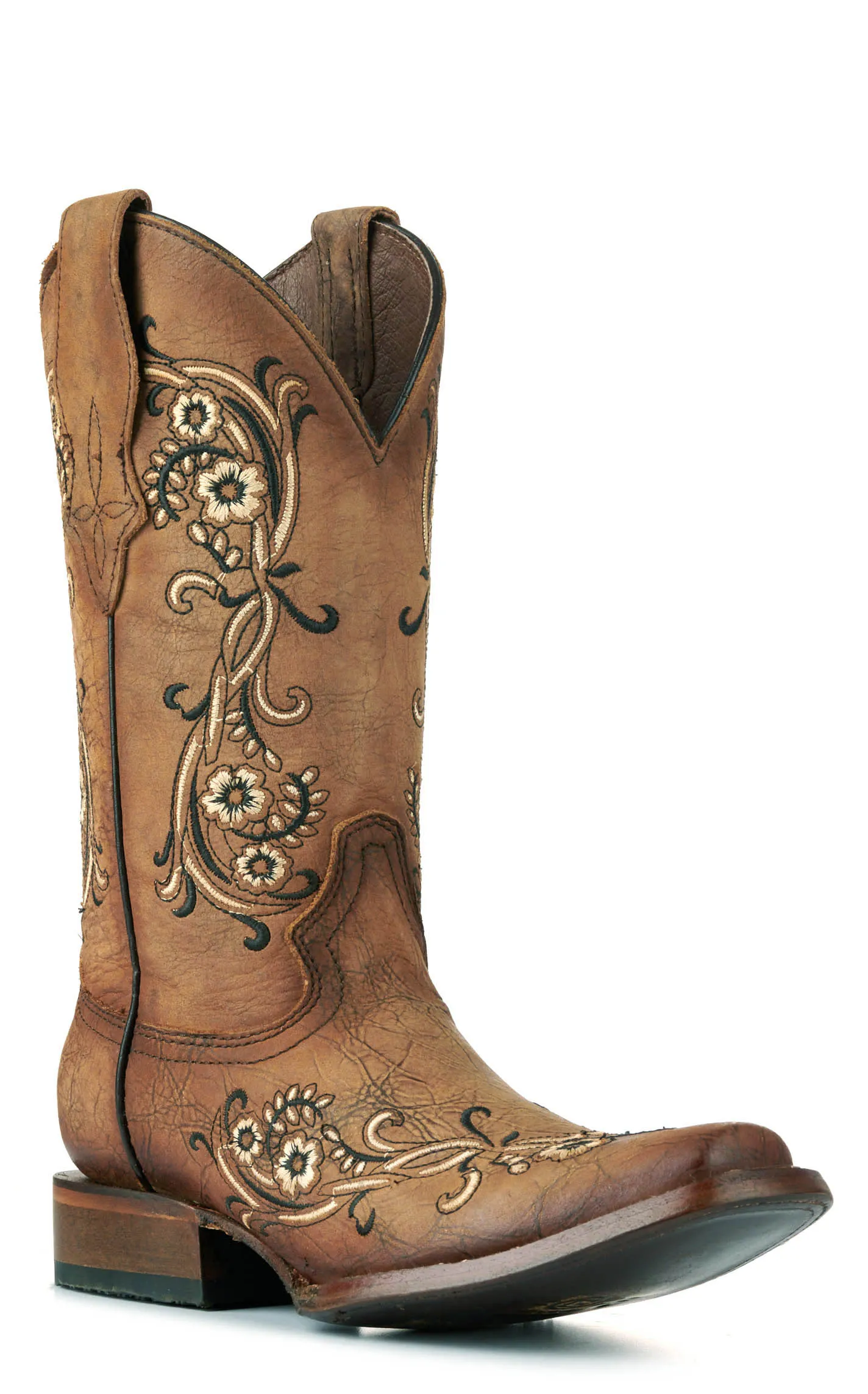 Circle G by Corral Women's Sandalwood with Floral Embroidery Square Toe Cowboy Boots