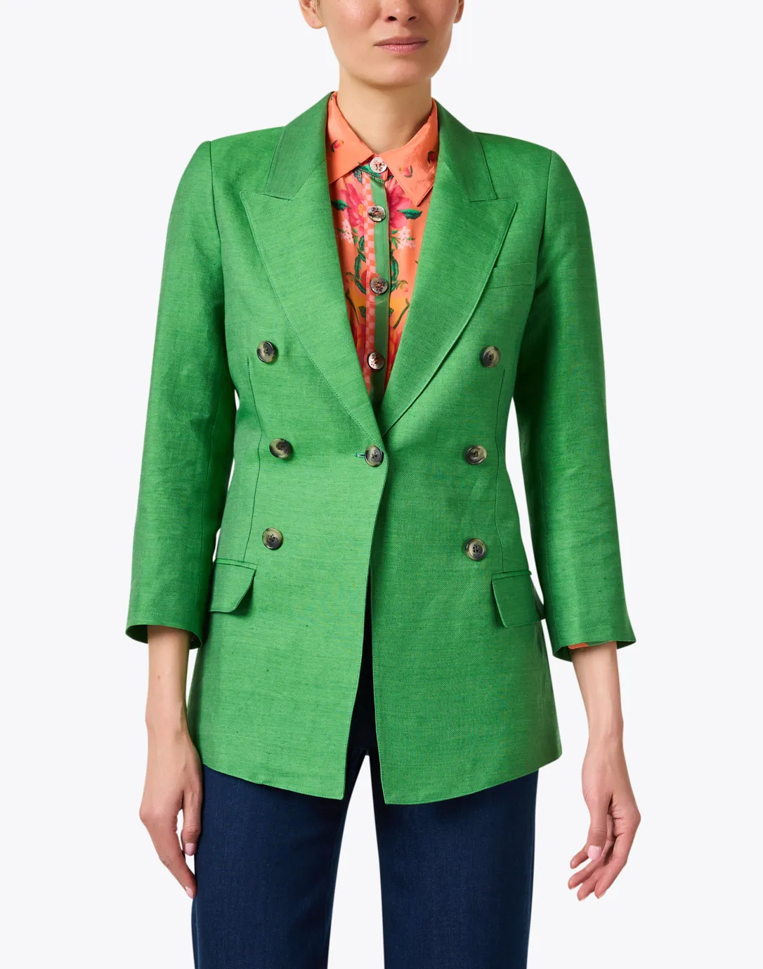 Classic Green Linen Silk Blazer