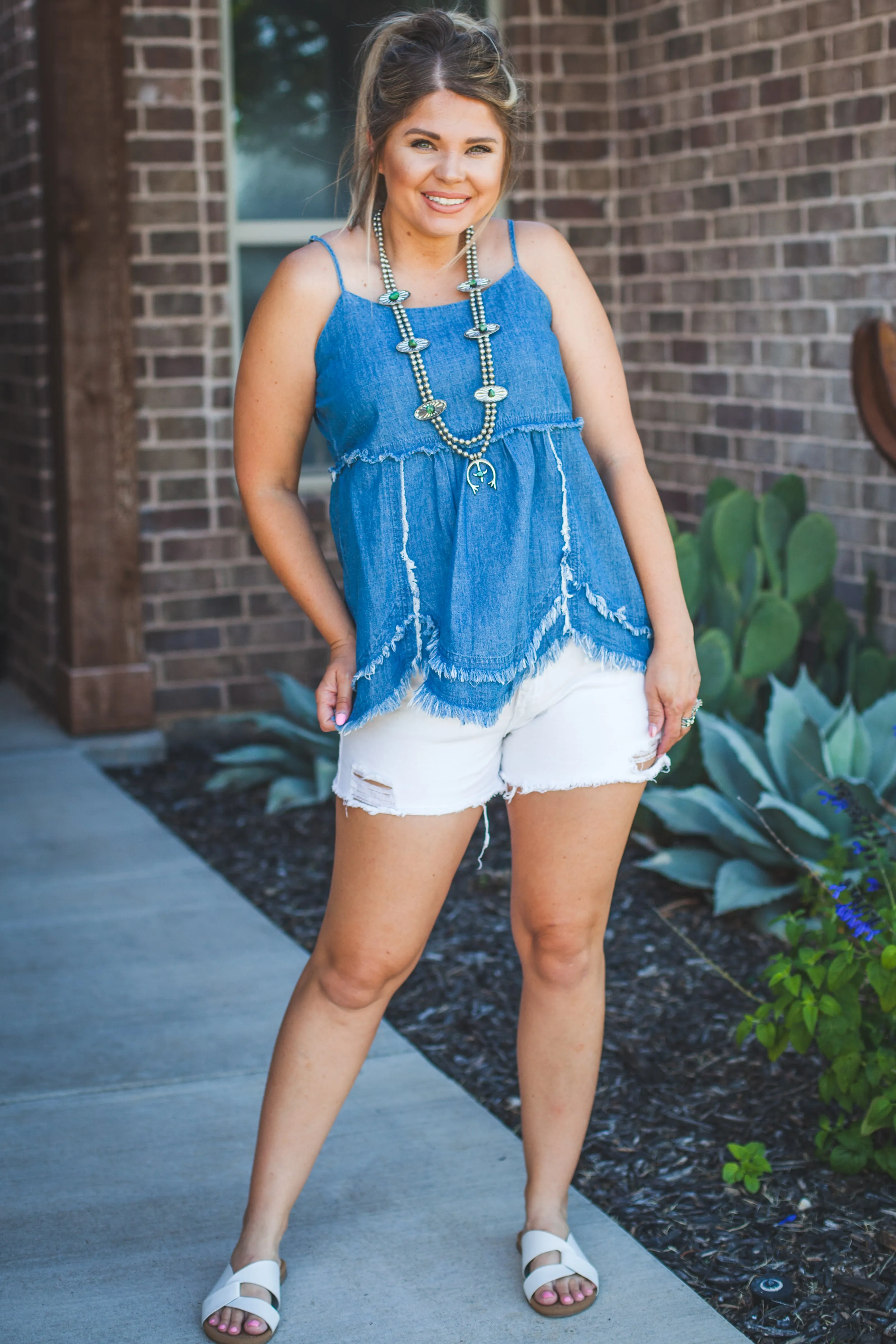 Denim Scalloped Tank