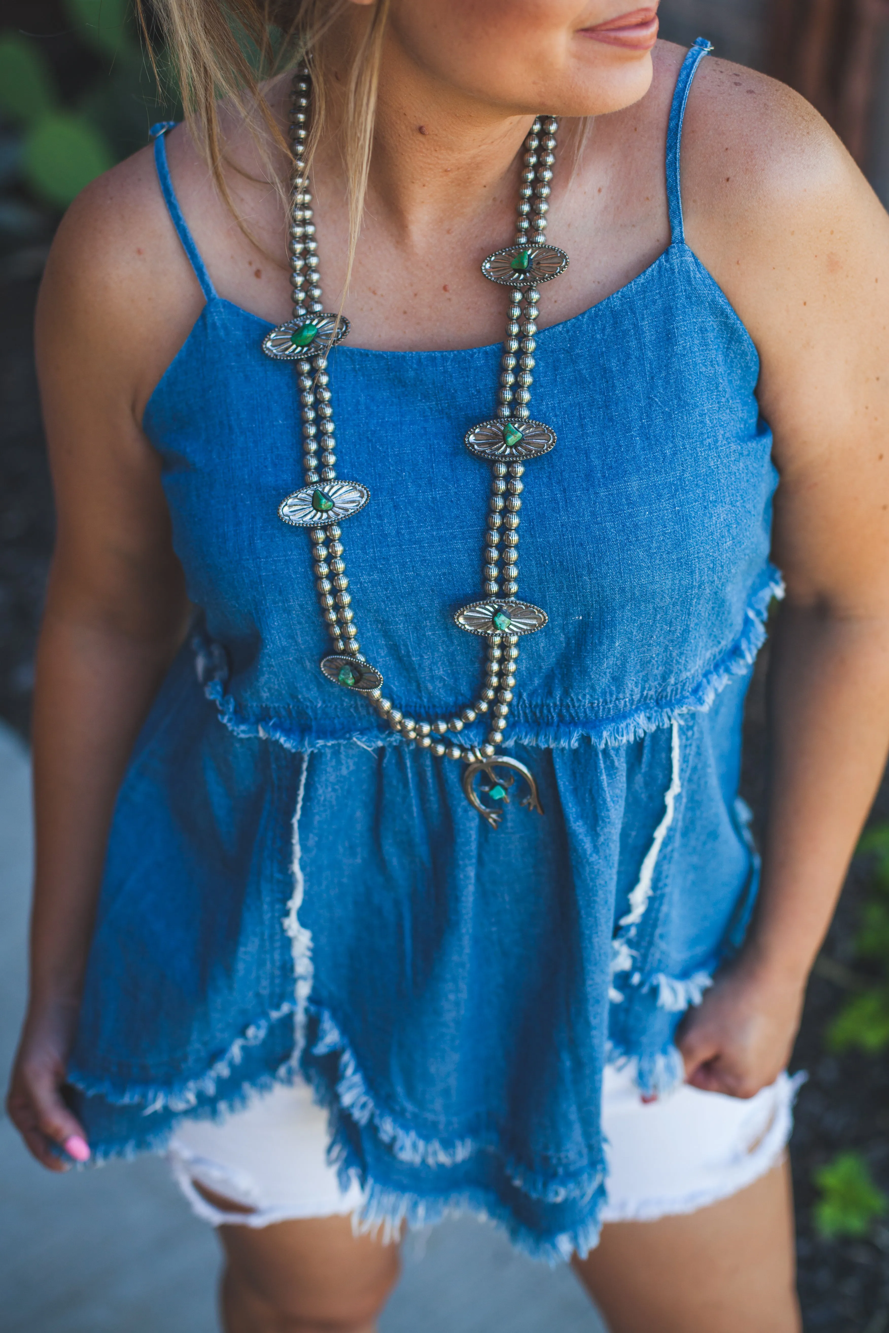 Denim Scalloped Tank