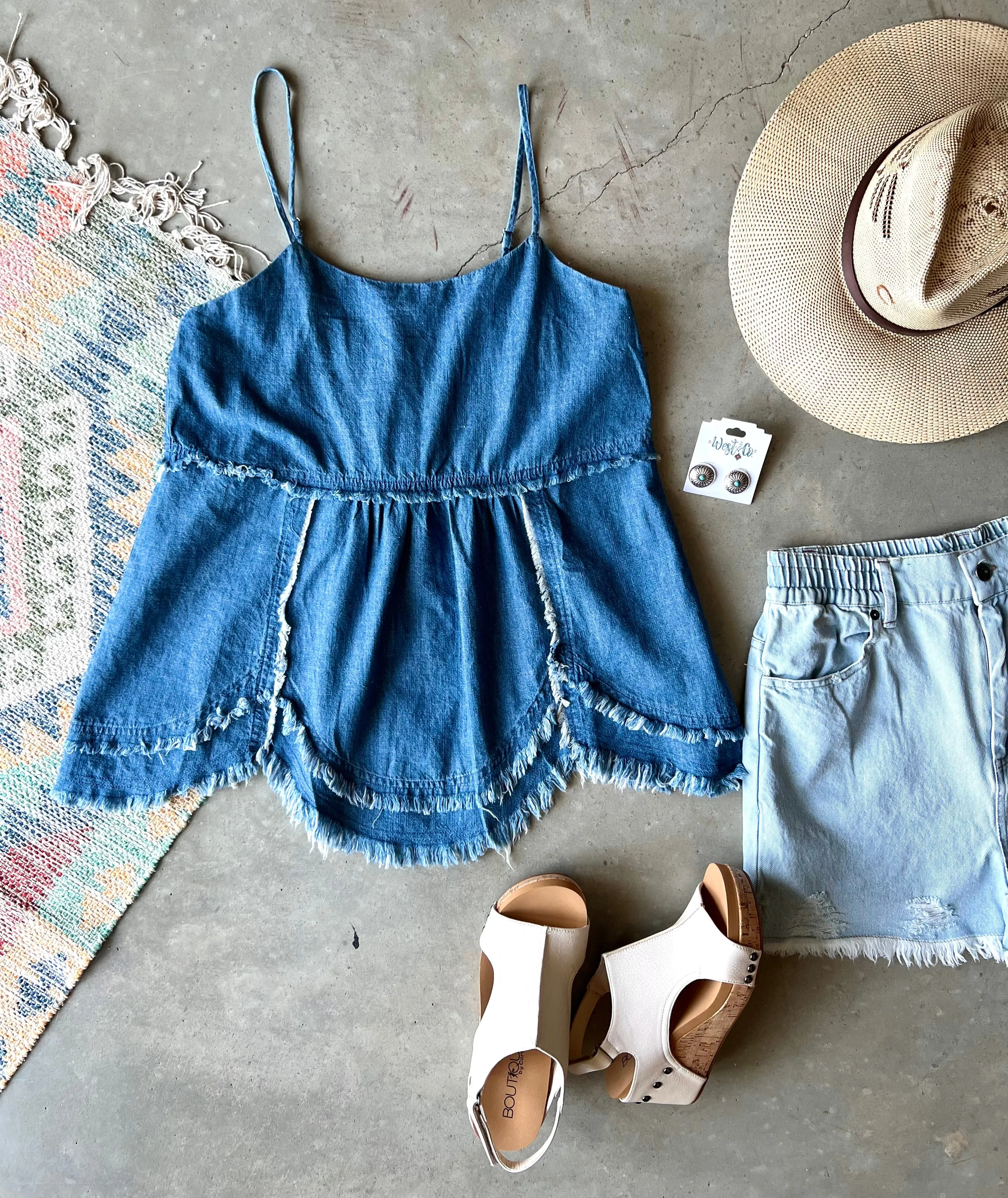 Denim Scalloped Tank