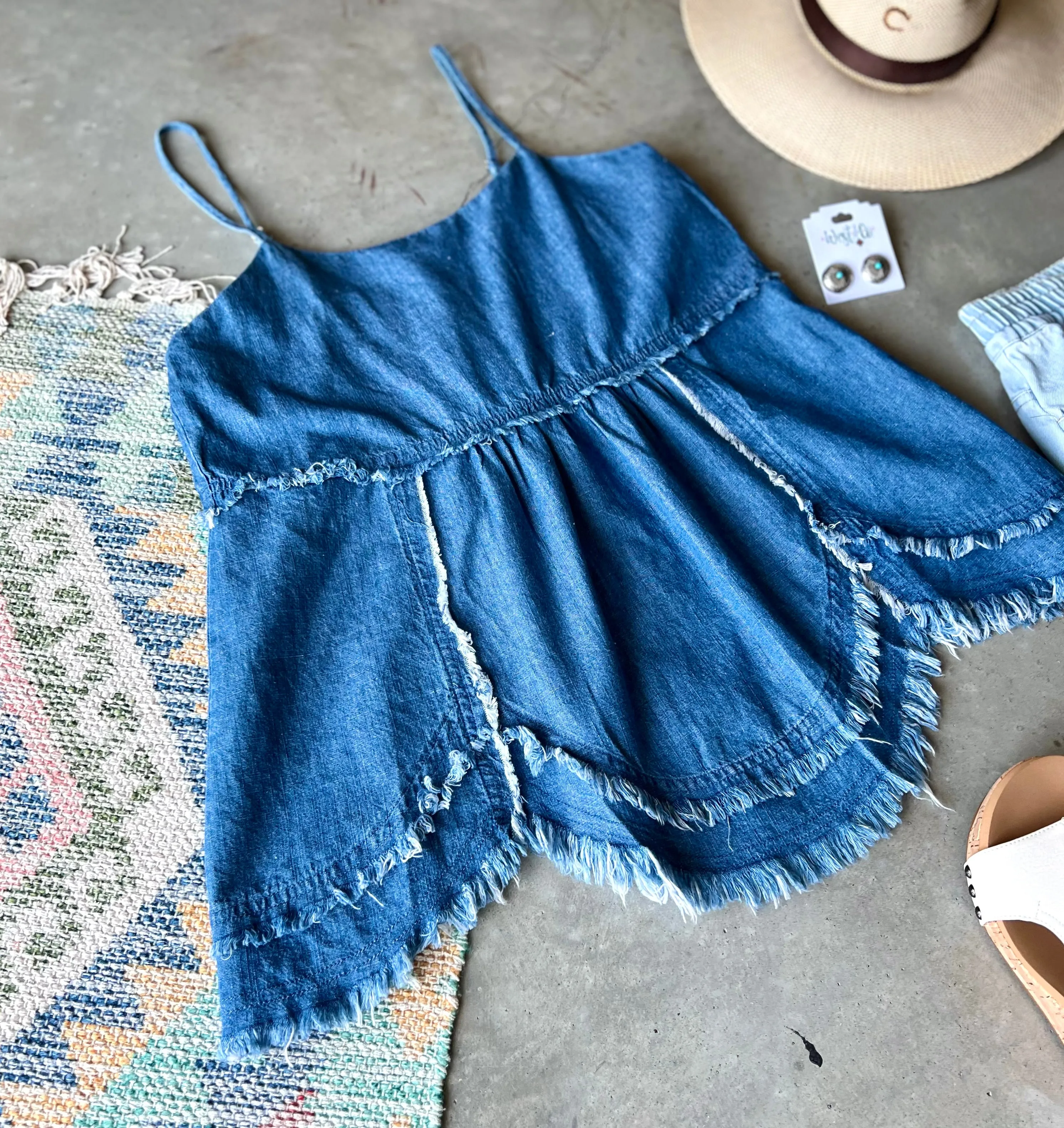 Denim Scalloped Tank