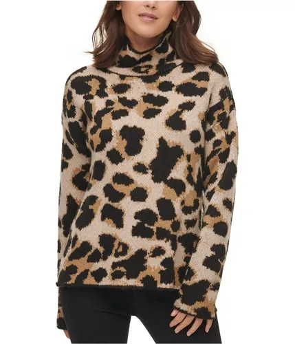 Dkny Womens Leopard Turtleneck Pullover Sweater