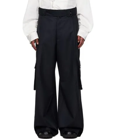 Dries Van Noten Navy Wide Belted Cargo Pants