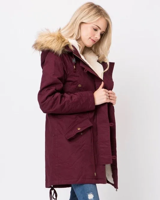 Faux Sherpa Lined Hooded Utility Parka Jacket - Wide Range of Colors Available