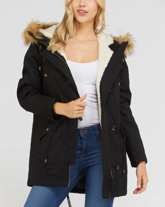 Faux Sherpa Lined Hooded Utility Parka Jacket - Wide Range of Colors Available