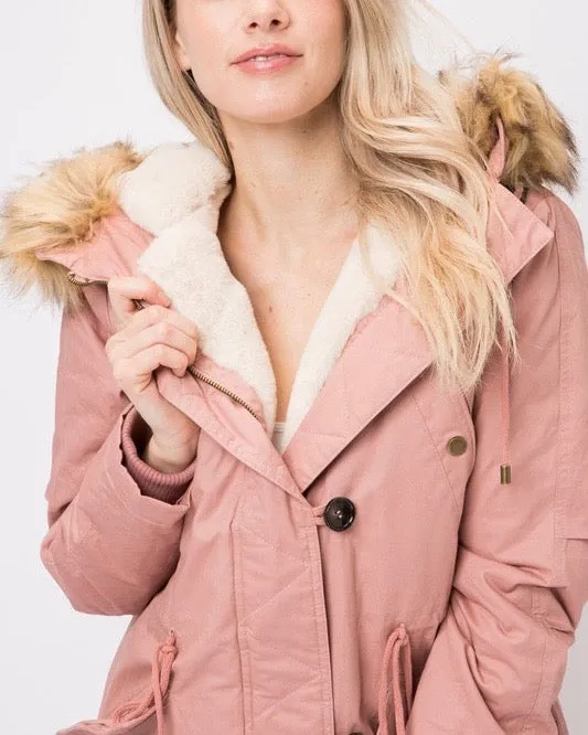 Faux Sherpa Lined Hooded Utility Parka Jacket - Wide Range of Colors Available