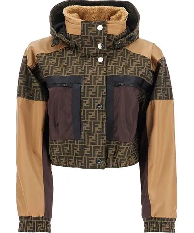 Fendi 'ff cropped ski jacket in canvas fabric