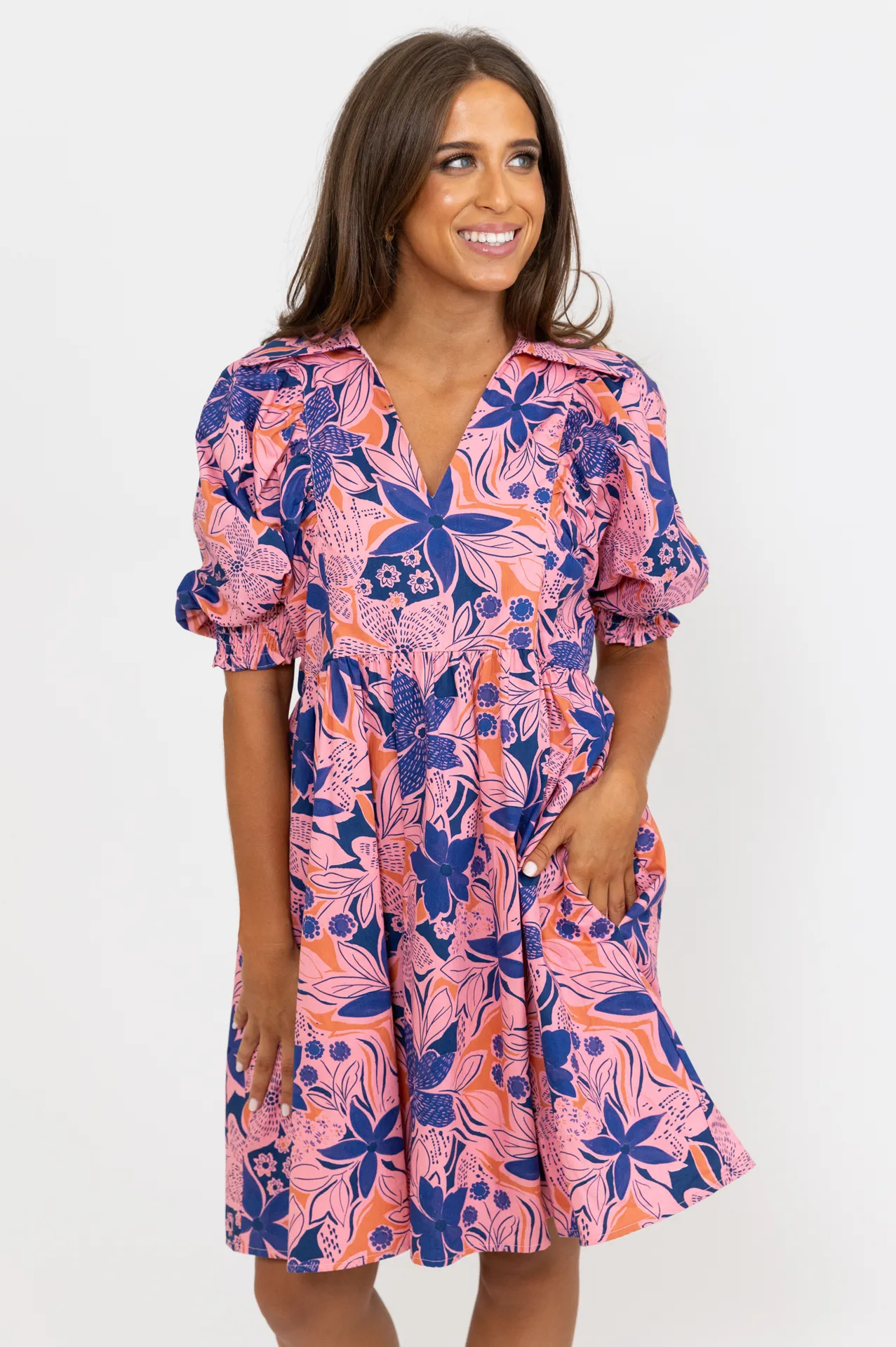 Floral Poplin Puff Sleeve Dress - Buy Online Now!