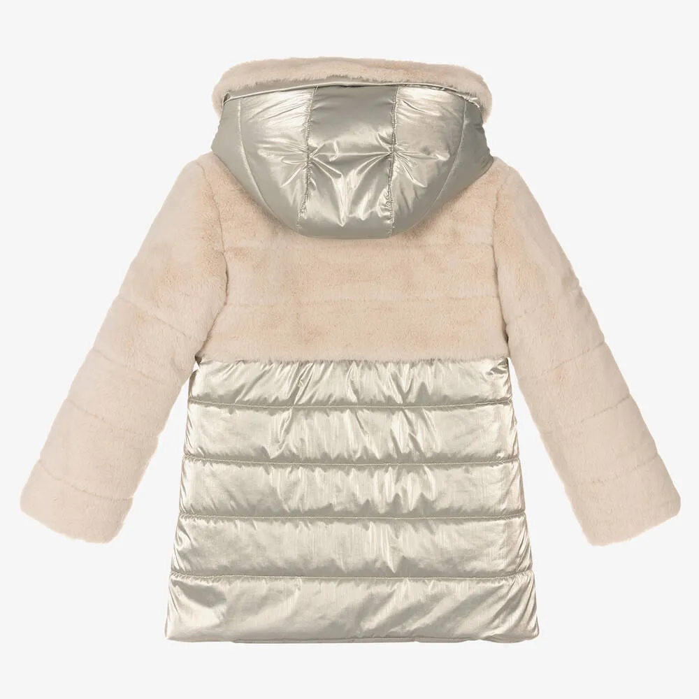 Girls Beige Puffer Coat